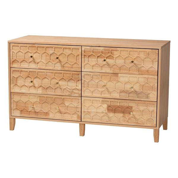 baxton studio Baxton Studio Hosea Japandi Carved Honeycomb Natural 6-Drawer Dresser