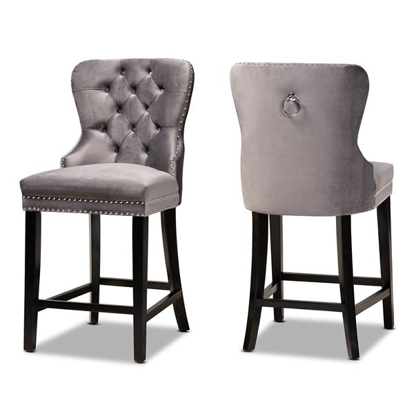 baxton studio Baxton Studio Howell Modern Transitional Grey Velvet Upholstered and Dark Brown Finished Wood 2-Piece Counter Stool Set