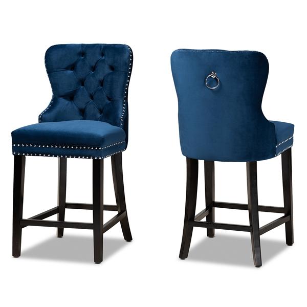baxton studio Baxton Studio Howell Modern Transitional Navy Blue Velvet Upholstered and Dark Brown Finished Wood 2-Piece Counter Stool Set