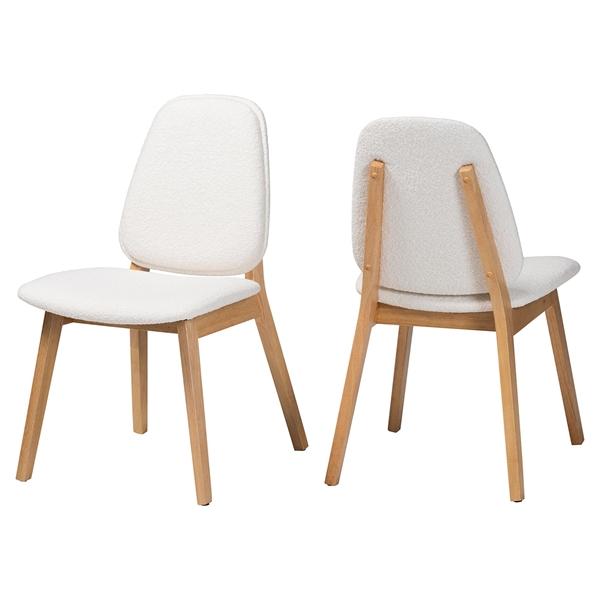 baxton studio Baxton Studio Hudson Boucle Upholstered Dining Chair Set of 2- Mid-Century Modern Side Chair with Solid Wood Frame and Rounded Backrest Natural and White