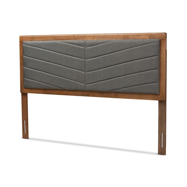 baxton studio Baxton Studio Iden Modern and Contemporary Dark Grey Fabric Upholstered and Walnut Brown Finished Wood Queen Size Headboard