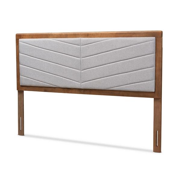baxton studio Baxton Studio Iden Modern and Contemporary Light Grey Fabric Upholstered and Walnut Brown Finished Wood Queen Size Headboard