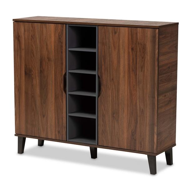 baxton studio Baxton Studio Idina Mid-Century Modern Two-Tone Walnut Brown and Grey Finished Wood 2-Door Shoe Cabinet