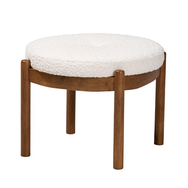 baxton studio Baxton Studio Iliana Japandi Cream Boucle Fabric and Walnut Brown Finished Rubberwood Ottoman Footstool