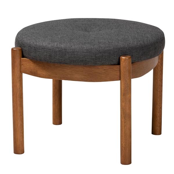 baxton studio Baxton Studio Iliana Japandi Dark Grey Fabric and Walnut Brown Finished Wood Ottoman Footstool