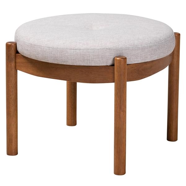 baxton studio Baxton Studio Iliana Japandi Greyish Beige Fabric and Walnut Brown Finished Wood Ottoman Footstool