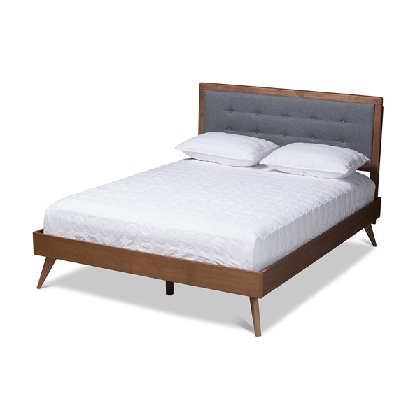 baxton studio Baxton Studio Ines Mid-Century Modern Dark Grey Fabric Upholstered Walnut Brown Finished Wood Full Size Platform Bed