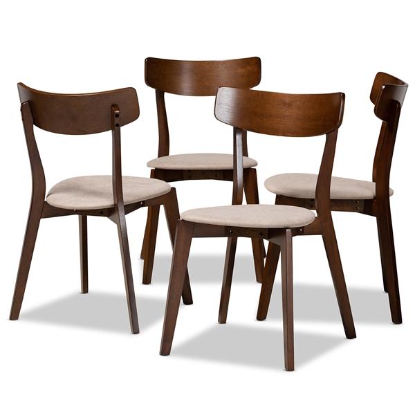 baxton studio Baxton Studio Iora Mid-Century Modern Transitional Light Beige Fabric Upholstered and Walnut Brown Finished Wood 4-Piece Dining Chair Set