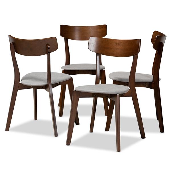 baxton studio Baxton Studio Iora Mid-Century Modern Transitional Light Grey Fabric Upholstered and Walnut Brown Finished Wood 4-Piece Dining Chair Set