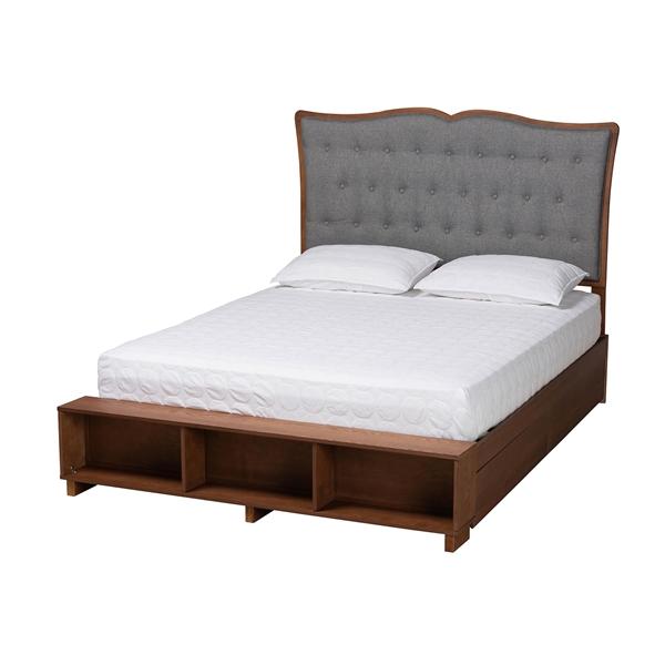 baxton studio Baxton Studio Irena Classic Transitional Grey Fabric and Walnut Brown Finished Wood Queen Size Platform Storage Bed