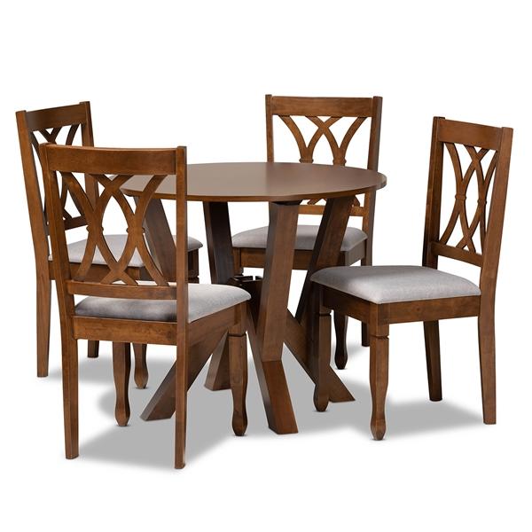 baxton studio Baxton Studio Irene Modern and Contemporary Grey Fabric Upholstered and Walnut Brown Finished Wood 5-Piece Dining Set