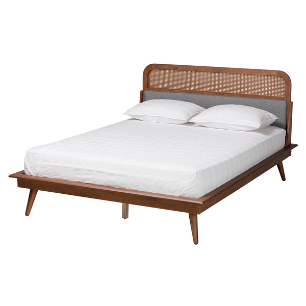 baxton studio Baxton Studio Irina Mid-Century Modern Grey Fabric and Ash Walnut Finished Wood King Size Platform Bed