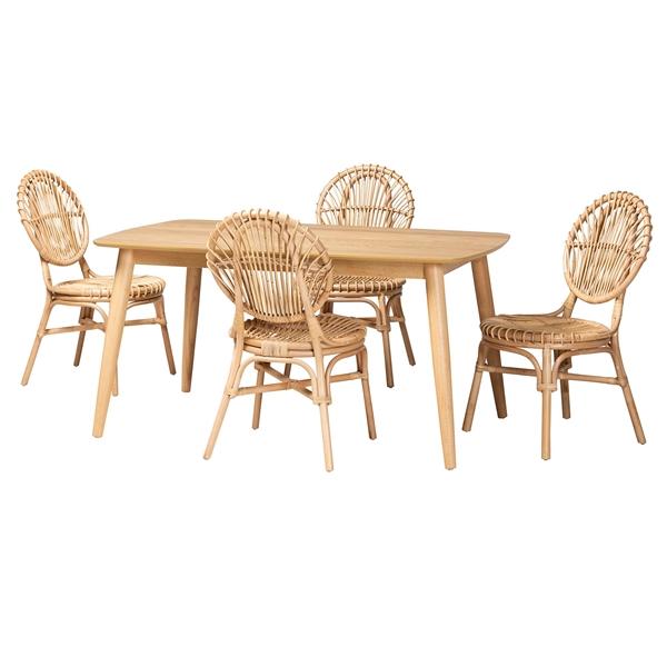 baxton studio Baxton Studio Iris Modern Bohemian Natural Brown Rattan 5-Piece Dining Set