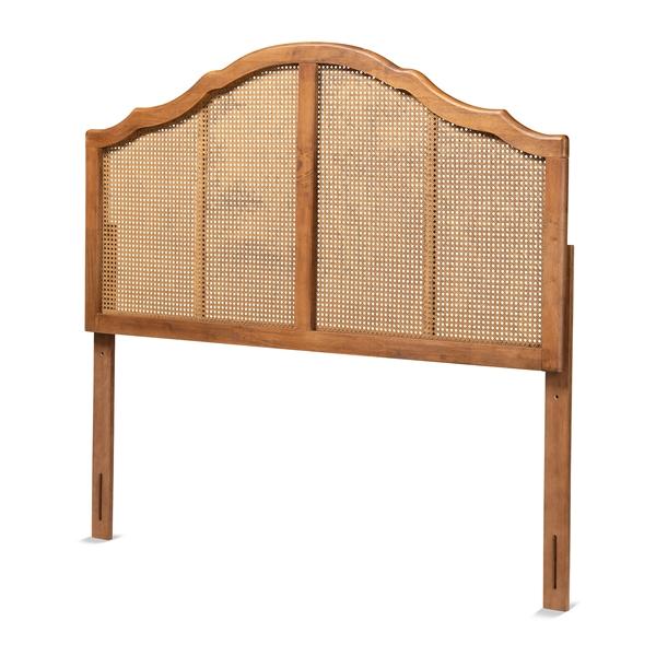 baxton studio Baxton Studio Iris Vintage Classic and Traditional Ash Walnut Finished Wood and Synthetic Rattan Queen Size Arched Headboard