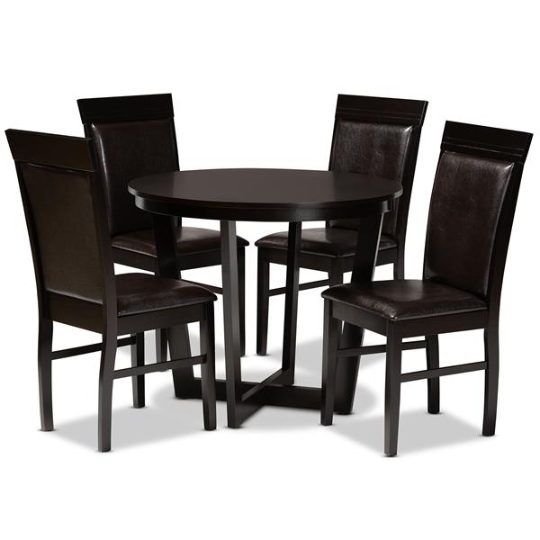 baxton studio Baxton Studio Irma Modern and Contemporary Dark Brown Faux Leather Upholstered and Dark Brown Finished Wood 5-Piece Dining Set