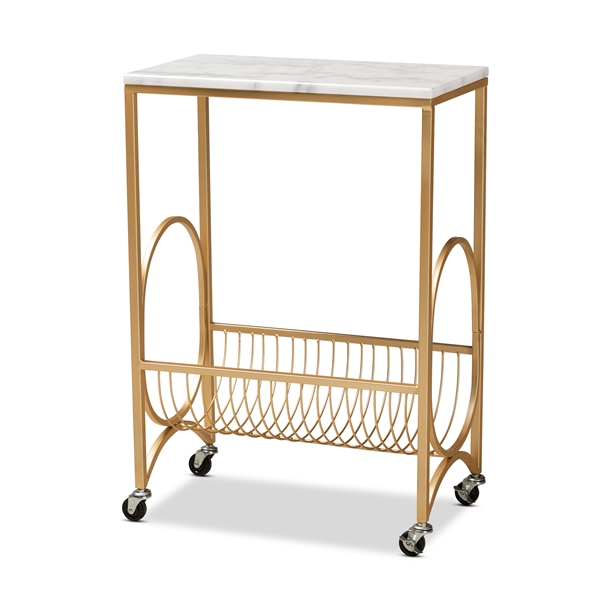 baxton studio Baxton Studio Jacek Modern and Contemporary Gold Finished Metal Wine Cart with Marble Tabletop