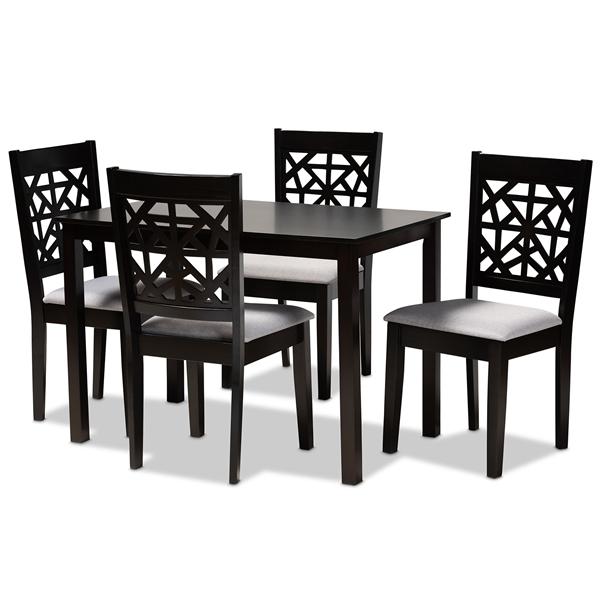 baxton studio Baxton Studio Jackson Modern and Contemporary Grey Fabric Upholstered and Espresso Brown Finished Wood 5-Piece Dining Set