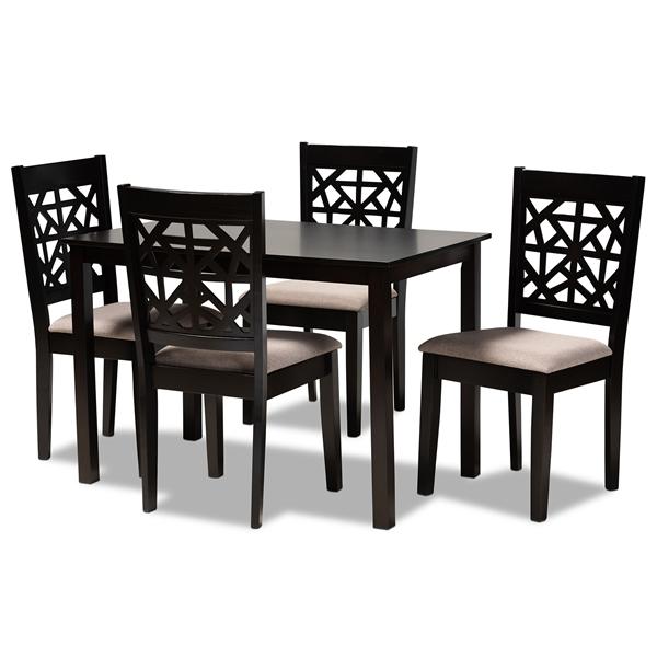 baxton studio Baxton Studio Jackson Modern and Contemporary Sand Fabric Upholstered and Espresso Brown Finished Wood 5-Piece Dining Set