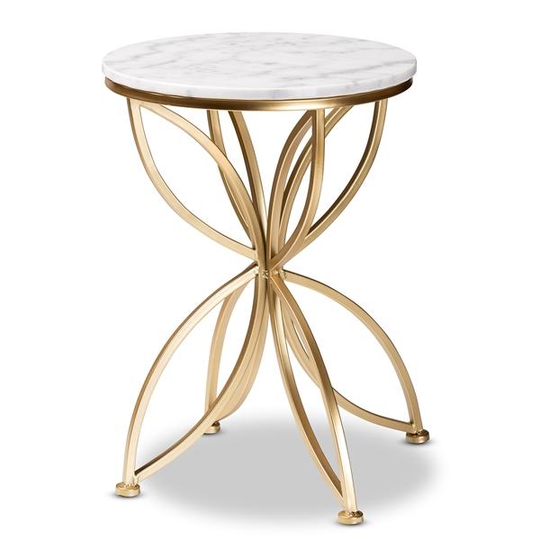 baxton studio Baxton Studio Jaclyn Modern and Contemporary Gold Finished Metal End Table with Marble Tabletop