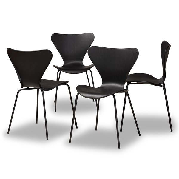 baxton studio Baxton Studio Jaden Modern and Contemporary Black Plastic and Black Metal 4-Piece Dining Chair Set