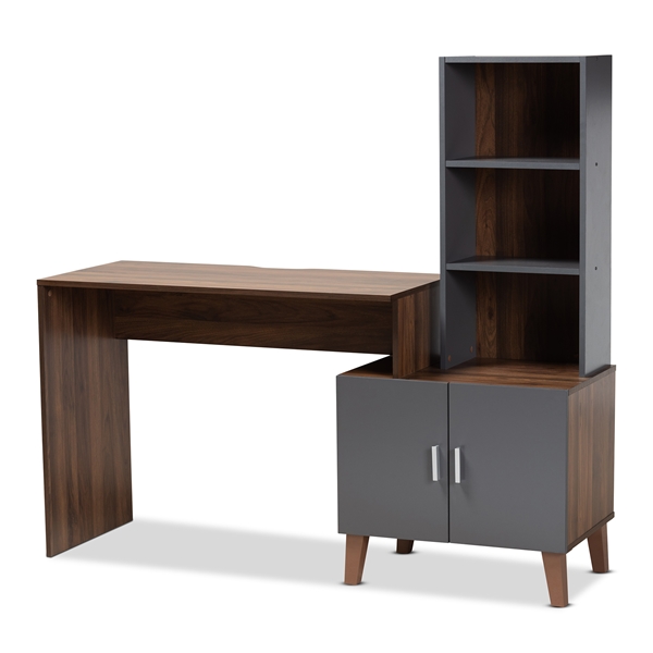 baxton studio Baxton Studio Jaeger Modern and Contemporary Two-Tone Walnut Brown and Dark Grey Finished Wood Storage Desk with Shelves