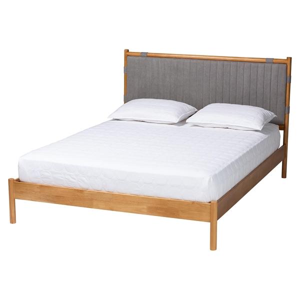 baxton studio Baxton Studio Jaiana Mid-Century Grey Fabric and Oak Brown Wood Queen Size Bed