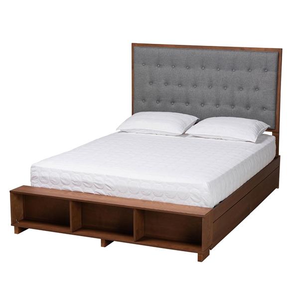 baxton studio Baxton Studio Jalie Classic Transitional Grey Fabric and Walnut Brown Finished Wood King Size Platform Storage Bed