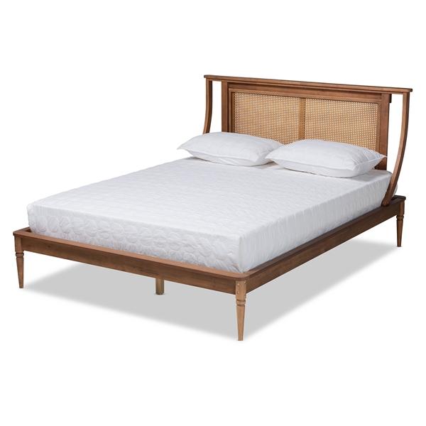 baxton studio Baxton Studio Jamila Modern Transitional Walnut Brown Finished Wood and Synthetic Rattan Queen Size Platform Bed