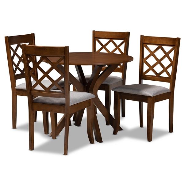 baxton studio Baxton Studio Jana Modern and Contemporary Grey Fabric Upholstered and Walnut Brown Finished Wood 5-Piece Dining Set