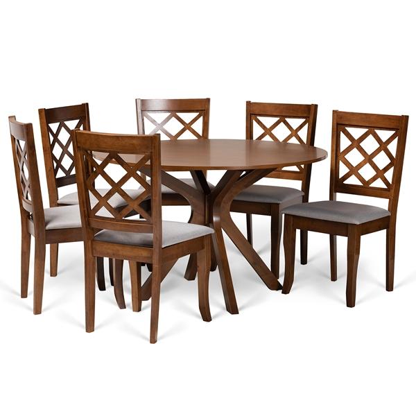 baxton studio Baxton Studio Jana Modern and Contemporary Grey Fabric Upholstered and Walnut Brown Finished Wood 7-Piece Dining Set