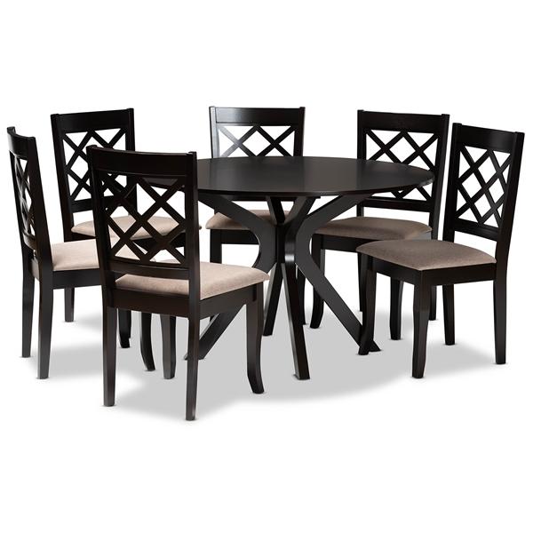 baxton studio Baxton Studio Jana Modern and Contemporary Sand Fabric Upholstered and Dark Brown Finished Wood 7-Piece Dining Set