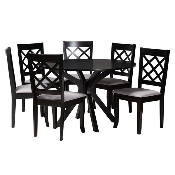 baxton studio Baxton Studio Jana Modern Grey Fabric and Espresso Brown Finished Wood 7-Piece Dining Set