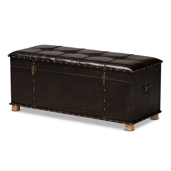 baxton studio Baxton Studio Janna Rustic Transitional Dark Brown Faux Leather Upholstered and Oak Brown Finished Wood Storage Ottoman