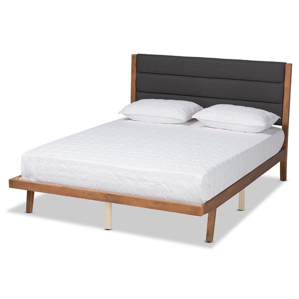 baxton studio Baxton Studio Jarlan Modern and Contemporary Transitional Charcoal Fabric Upholstered and Walnut Brown Finished Wood King Size Platform Bed