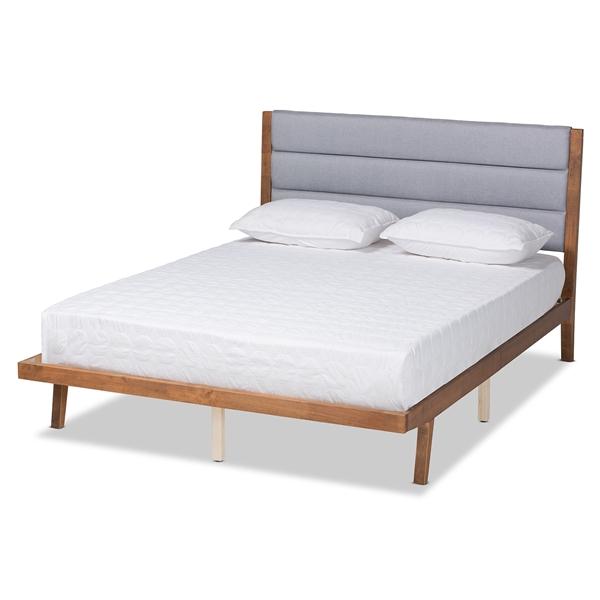 baxton studio Baxton Studio Jarlan Modern and Contemporary Transitional Grey Fabric Upholstered and Walnut Brown Finished Wood King Size Platform Bed