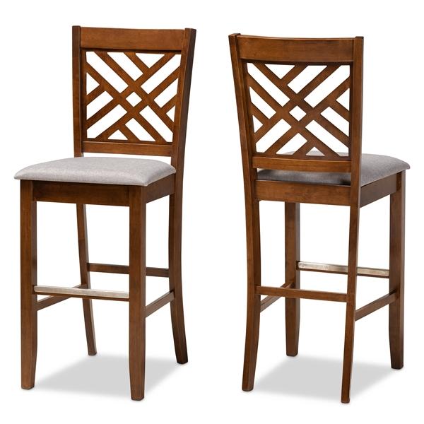 baxton studio Baxton Studio Jason Modern and Contemporary Grey Fabric Upholstered and Walnut Brown Finished Wood 2-Piece Bar Stool Set