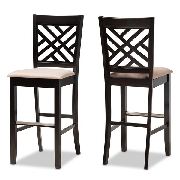 baxton studio Baxton Studio Jason Modern and Contemporary Sand Fabric Upholstered and Espresso Brown Finished Wood 2-Piece Bar Stool Set