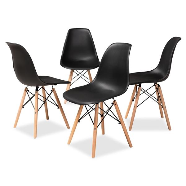 baxton studio Baxton Studio Jaspen Modern and Contemporary Black Finished Polypropylene Plastic and Oak Brown Finished Wood 4-Piece Dining Chair Set