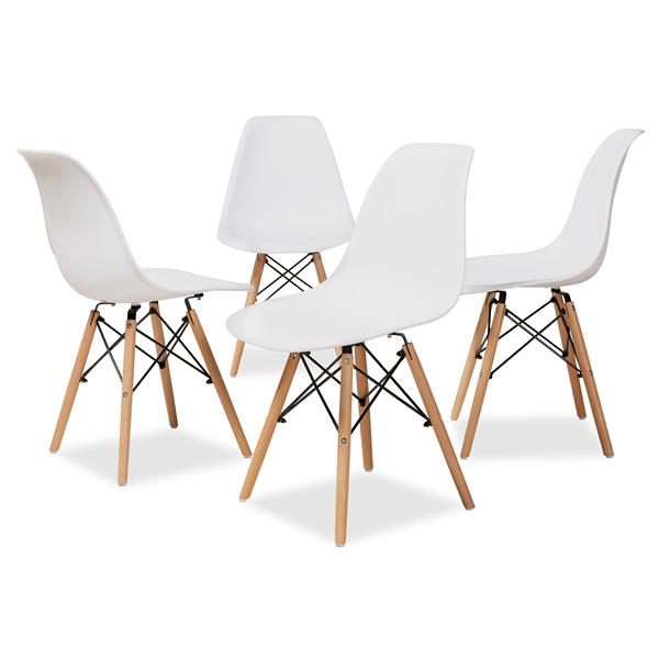baxton studio Baxton Studio Jaspen Modern and Contemporary White Finished Polypropylene Plastic and Oak Brown Finished Wood 4-Piece Dining Chair Set