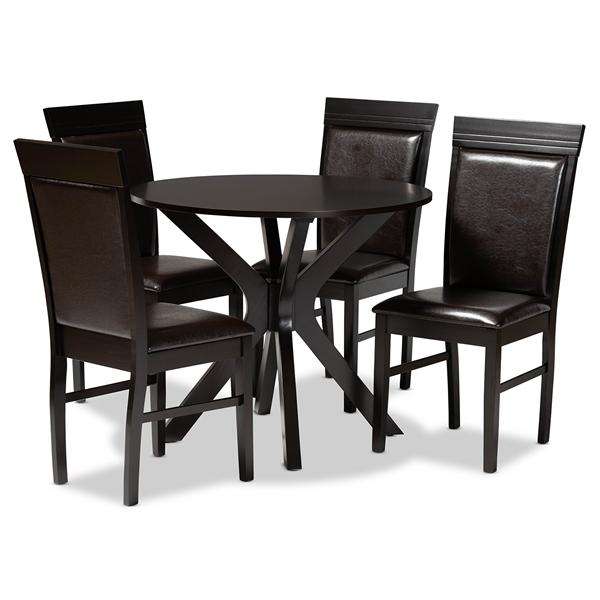 baxton studio Baxton Studio Jeane Modern and Contemporary Dark Brown Faux Leather Upholstered and Dark Brown Finished Wood 5-Piece Dining Set