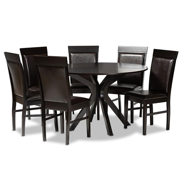 baxton studio Baxton Studio Jeane Modern and Contemporary Dark Brown Faux Leather Upholstered and Dark Brown Finished Wood 7-Piece Dining Set