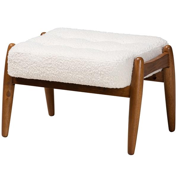 baxton studio Baxton Studio Jeanine Japandi Cream Boucle Fabric and Walnut Brown Finished Rubberwood Ottoman Footstool