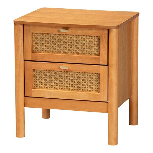 baxton studio Baxton Studio Jenn Golden Brown Wood Japandi 2-Drawer Nightstand with Distressed-Finished Rattan