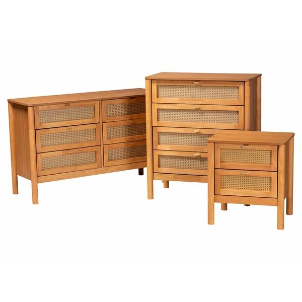 baxton studio Baxton Studio Jenn Golden Brown Wood Japandi 3-Piece Storage Set with Distressed-Finished Rattan