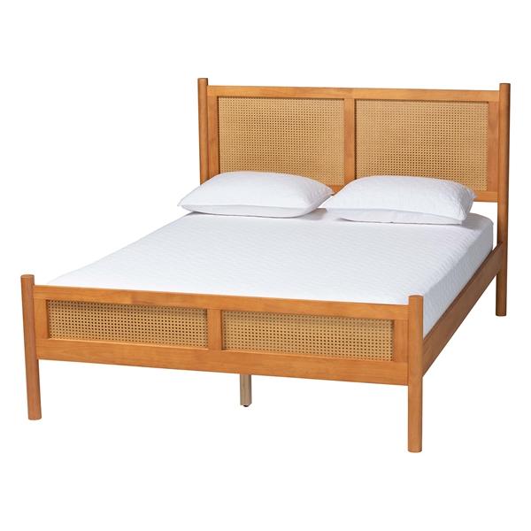baxton studio Baxton Studio Jenn Golden Brown Wood Japandi Queen Size Platform Bed with Distressed-Finished Rattan