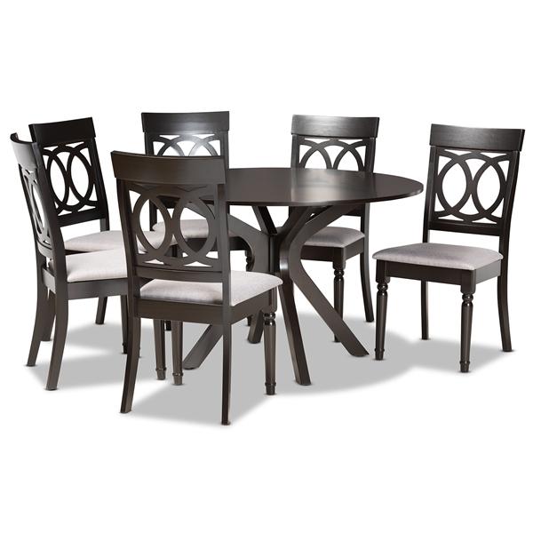 baxton studio Baxton Studio Jessie Modern and Contemporary Grey Fabric Upholstered and Dark Brown Finished Wood 7-Piece Dining Set