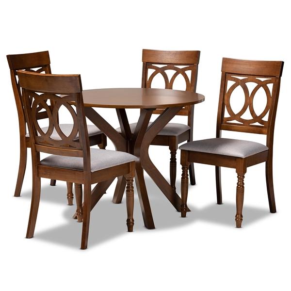 baxton studio Baxton Studio Jessie Modern and Contemporary Grey Fabric Upholstered and Walnut Brown Finished Wood 5-Piece Dining Set
