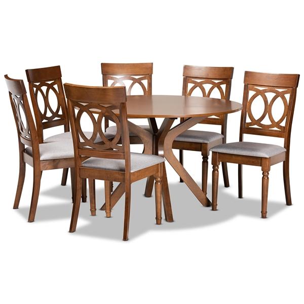 baxton studio Baxton Studio Jessie Modern and Contemporary Grey Fabric Upholstered and Walnut Brown Finished Wood 7-Piece Dining Set