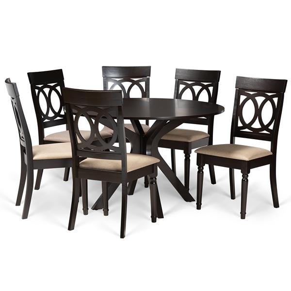 baxton studio Baxton Studio Jessie Modern and Contemporary Sand Fabric Upholstered and Dark Brown Finished Wood 7-Piece Dining Set