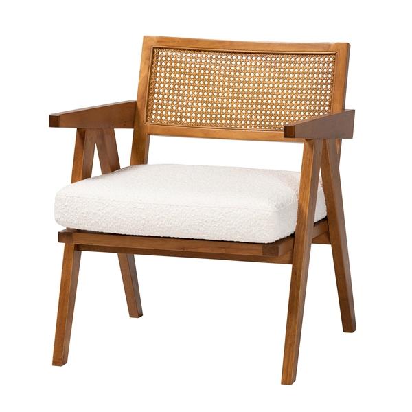baxton studio Baxton Studio Jetsam Japandi Cream Boucle Fabric and Walnut Brown Finished Wood Arm Chair